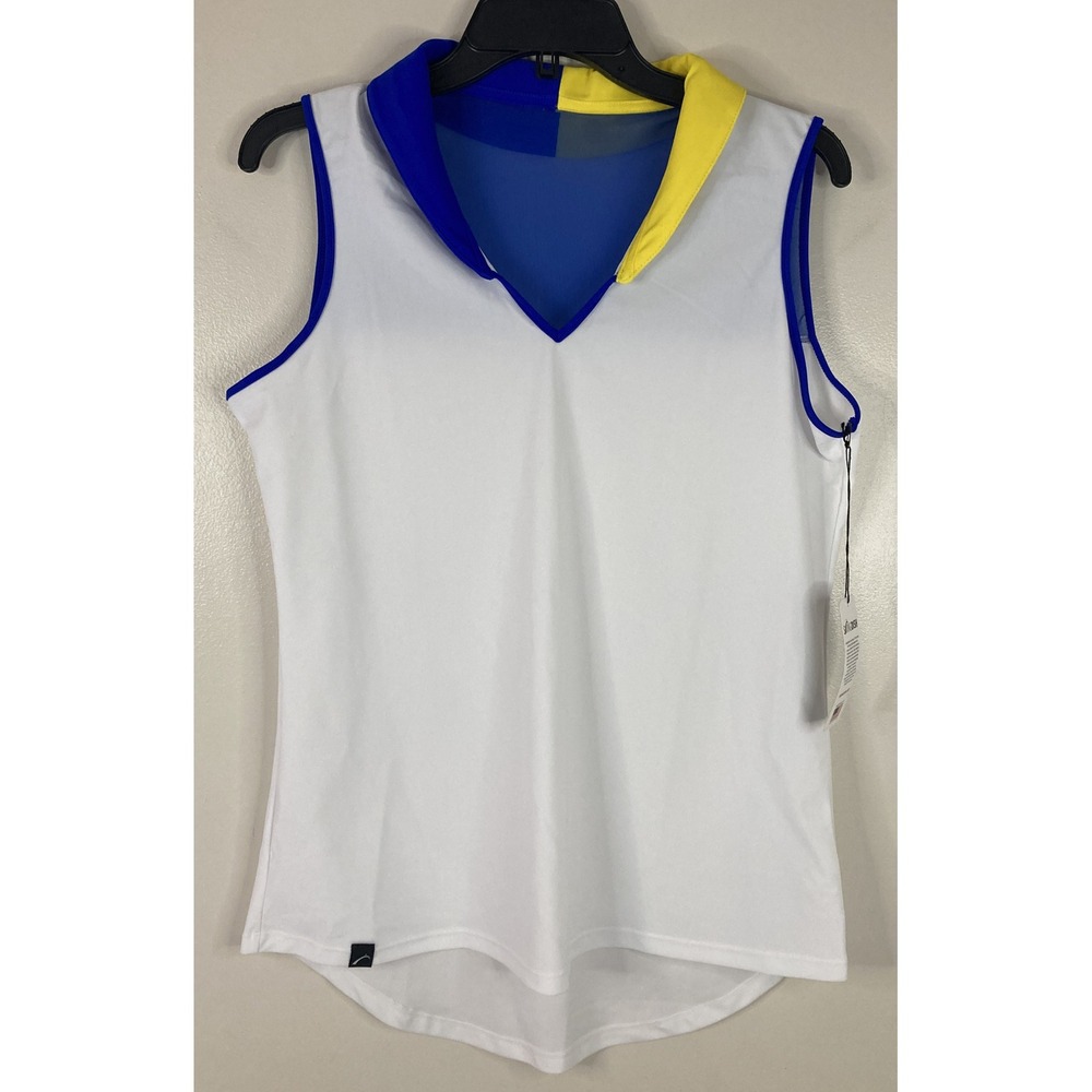 SwingDish White/Blue/Yellow Tennis Sleeveless Shirt‎ NWT LARGE